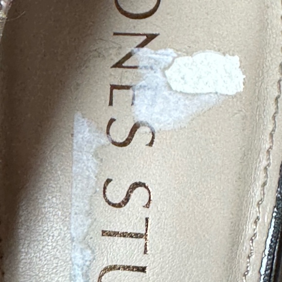 Jones Studio Black Brown Tan Zig Zag Lines  4 inch Wooden High Heels Look Sz 7 - Picture 15 of 15